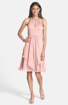 Thumbnail for your product : Eliza J Embellished Neck Layered Chiffon Fit & Flare Dress