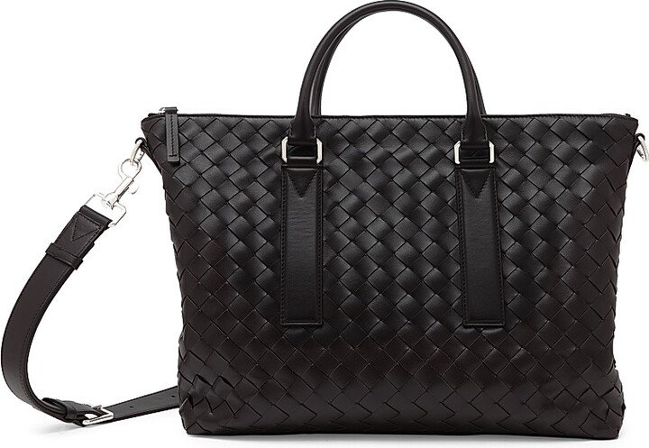 Men's Intrecciato Leather Soft Briefcase - Black Silver