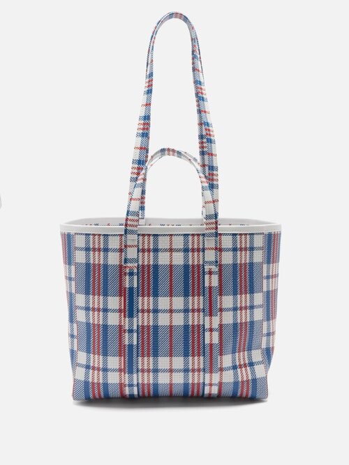Balenciaga Barbes Checked Embossed-leather Tote Bag - Blue White - ShopStyle