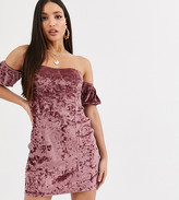Thumbnail for your product : ASOS DESIGN DESIGN Tall velvet off the shoulder mini dress in mauve