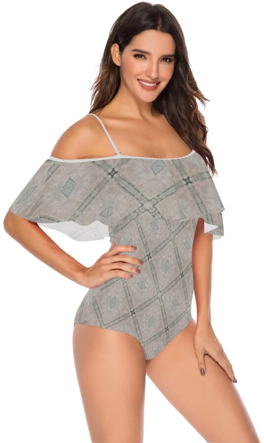 Yuelai Women High Waisted Swimsuit Ruffled Flounce Top Swimwear One