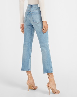 Express High Waisted Embellished Dot Cropped Flare Jeans