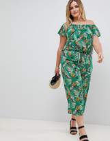 Thumbnail for your product : New Look Curve tropical tie front bardot top in green