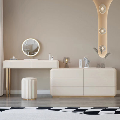 Orren Ellis Makeup Vanity with Light mirror8 drawers1 chair