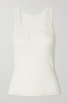 Chloé Guipure Lace-trimmed Ribbed Cotton-jersey Tank - White