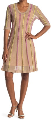 M Missoni Striped Elbow Sleeve Knit Dress