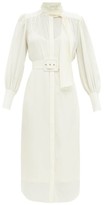Thumbnail for your product : Zimmermann Belted Pussy-bow Silk Shirt Dress - Ivory