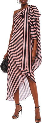 Temperley London Linden One-shoulder Asymmetric Bow-embellished Striped Silk-voile Midi Dress