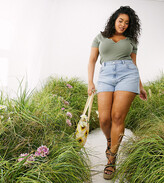 Thumbnail for your product : ASOS Curve DESIGN Curve denim high rise '80s' mom shorts in lightwash