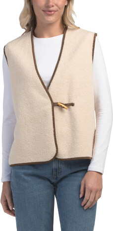 TJMAXX Reversible V-Neck Sherpa Vest With Bonded Trim, Polyester