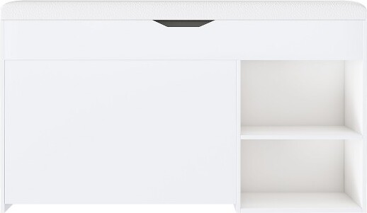 GulchesWhiteEntrywayBench-3-TierFlipDrawersHiddenCabinet400LBSCapacityforHallway