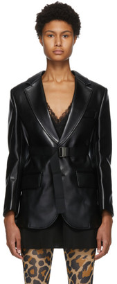 Junya Watanabe Black Faux-Leather Belted Blazer