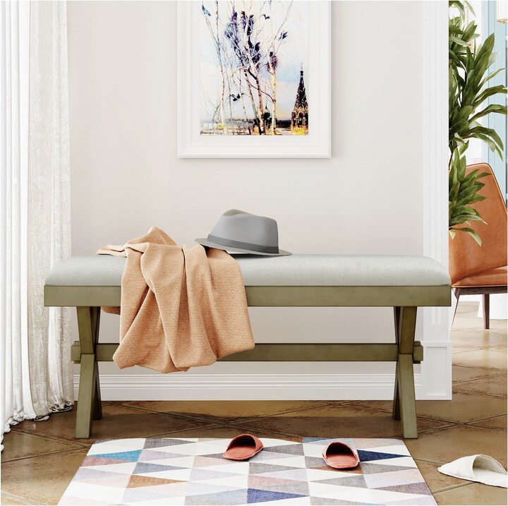 Vinura Small Bench Gray and Green Colored - Bench for Living Room ...