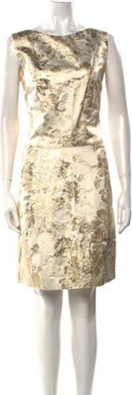 Rochas Printed Mini Dress Rochas Sheath Dress Metallic & Neutrals Printed Sleeveless with Bateau Neckline Concealed Zip Closure at Back Designer
