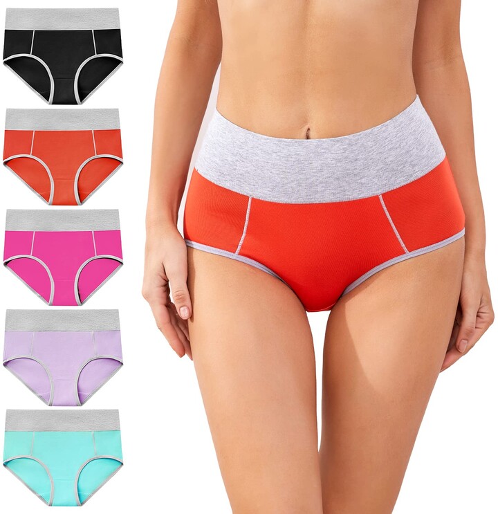 cassney Women's High Waisted Underwear Ladies Stretch Cotton Panties Full Coverage Briefs 5 Pack