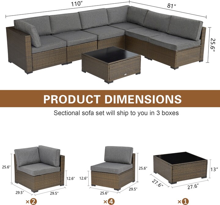 Kinsunny 7Piece Outdoor Sectional Rattan Wicker Sofa Conversation Set