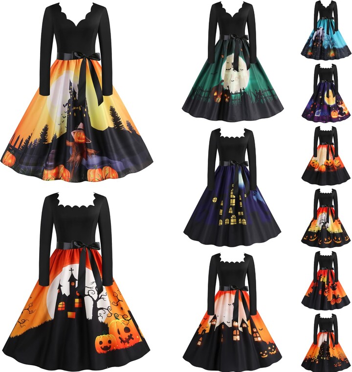 Generisch Halloween Dress Women's Elegant Long Dress Festive Costume