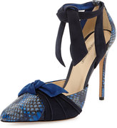 Thumbnail for your product : Alexandre Birman Cobra/Suede Pointy-Toe Ankle-Wrap Pump, Navy Blue