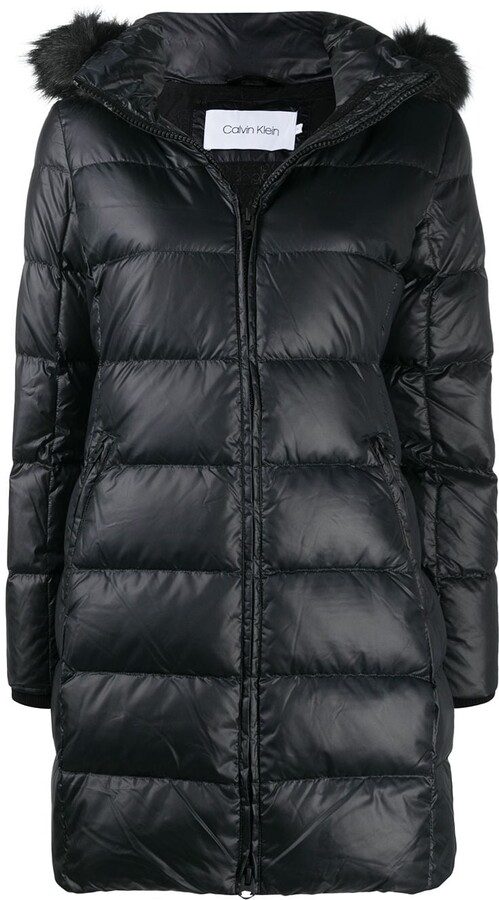 calvin klein hooded quilted jacket womens