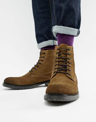 ASOS Design DESIGN lace up worker boots in dark stone suede