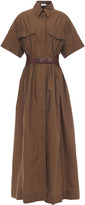Thumbnail for your product : Brunello Cucinelli Belted Crinkled Cotton-blend Poplin Maxi Shirt Dress