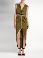 Thumbnail for your product : Balmain Wrap-front Embellished V-neck Dress - Khaki
