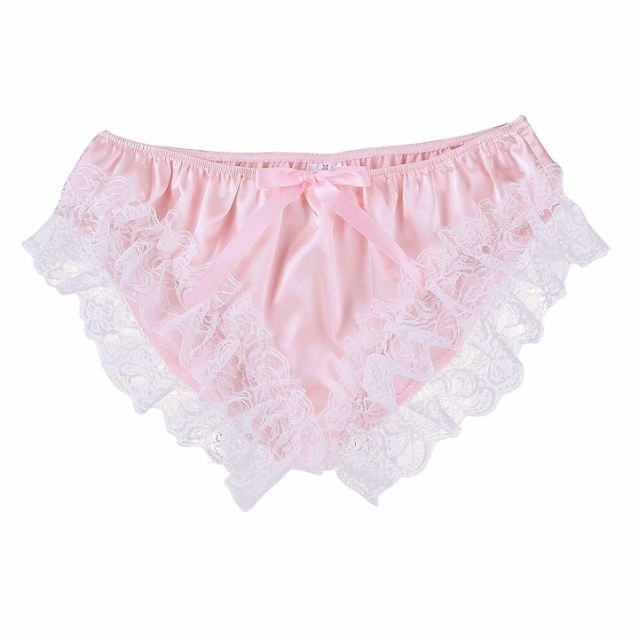 YOOJIA Men's Silky Satin Ruffled Flutter Lace Trim Bikini Underwear ...