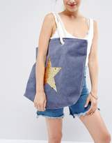 Thumbnail for your product : South Beach Washed Blue Beach Bag With Gold Star