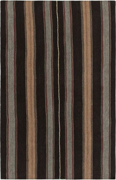 Rug & Kilim Vintage Kilim In Brown Beige And Gray Stripes With Red Accents