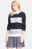 Thumbnail for your product : Tory Burch 'Edwina' Embroidered Panel Merino Wool Collared Sweater