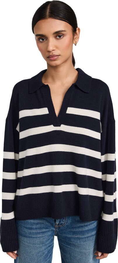Alex Mill Isa Striped Polo Pullover In Cashmere