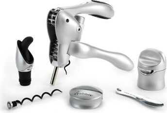 Rabbit Wine Tool Kit, 6-Piece Set, Silver