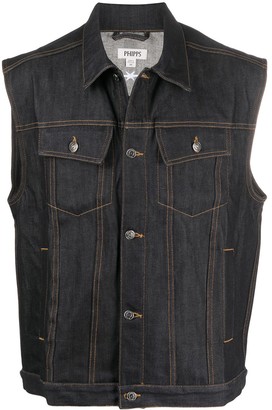 men's white sleeveless denim jacket