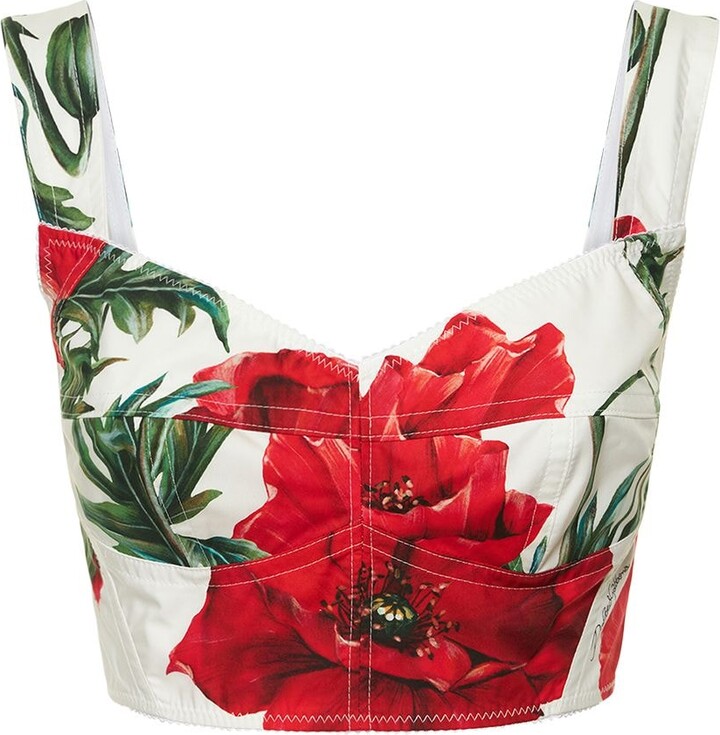Dolce & Gabbana Poppy print cotton poplin corset top - ShopStyle