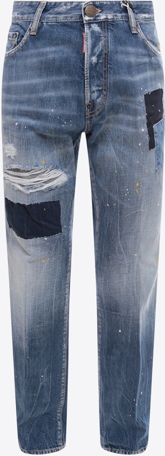 DSQUARED2 Logo Patch Ripped Jeans