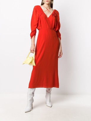 Victoria Beckham Draped-Sleeve Drawstring Midi Dress