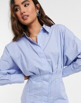 Thumbnail for your product : Object mini shirt dress with ruched waist in stripe print