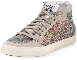 P448 Love Glittered High-Top Sneakers