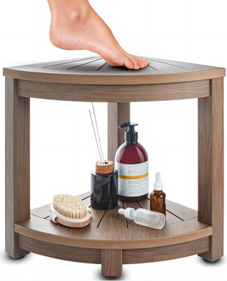 Corner Shower Stool,Waterproof Heavy Duty Shower Bench,Sturdy Bathseat,Brown