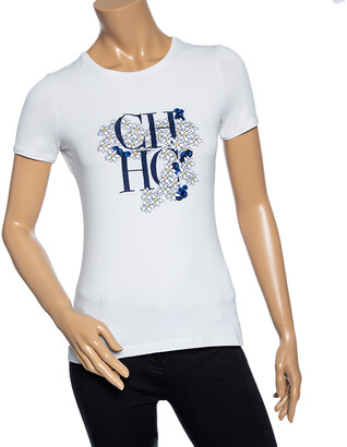 CH Carolina Herrera White Floral Logo Embroidered Cotton T-Shirt XS -  ShopStyle