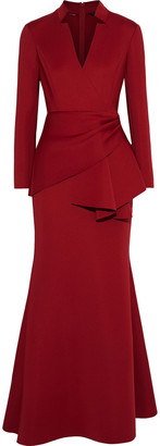 badgley mischka red cold shoulder gown