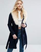 Thumbnail for your product : Bellfield Belted Wool Blend Coat With Faux Fur Collar