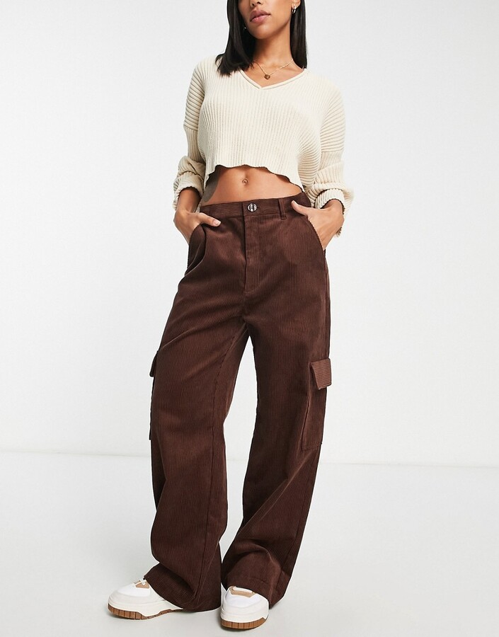 Monki corduroy cargo trousers in brown - ShopStyle