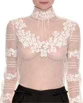 Thumbnail for your product : Valentino Floral-Embroidered Sheer Turtleneck Top