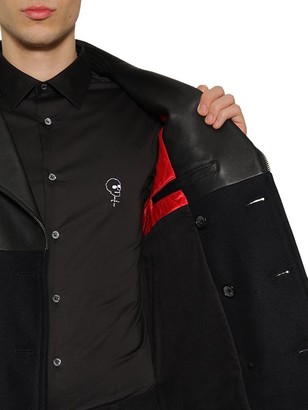 Alexander McQueen Leather & Wool Pea Coat Biker Jacket