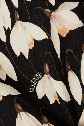 Valentino Floral-print Wool And Silk-blend Midi Dress - Black