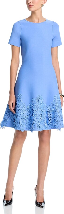 Teri Jon by Rickie Freeman Short Sleeve Lace Hem Knit Dress