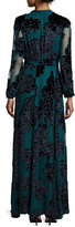Thumbnail for your product : Co Tie-Neck Long-Sleeve Velvet Gown, Teal