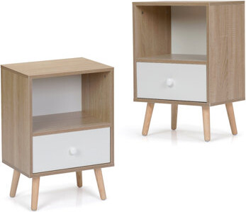 George Oliver Mid-Century Wood Nightstand Set Of 2 Bed Sofa Side Table With Drawer And Shelf Modern End Table