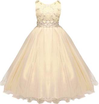 Shiny Toddler Big Girls Sequins Laces with Glitters Wedding Flower Long Dress 12-13